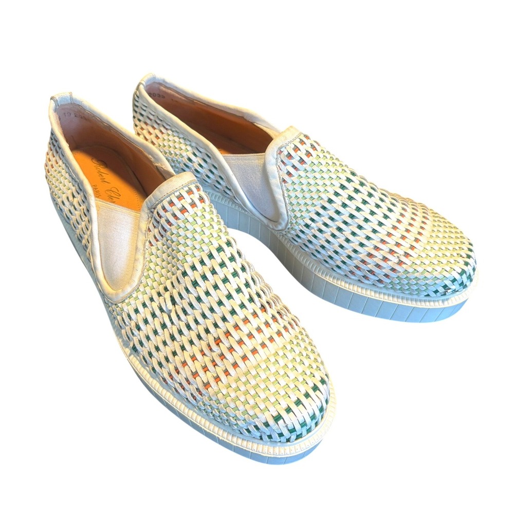 Robert Clergerie Slip On Women 41/10.5 White Woven Platform Loafers France Luxe